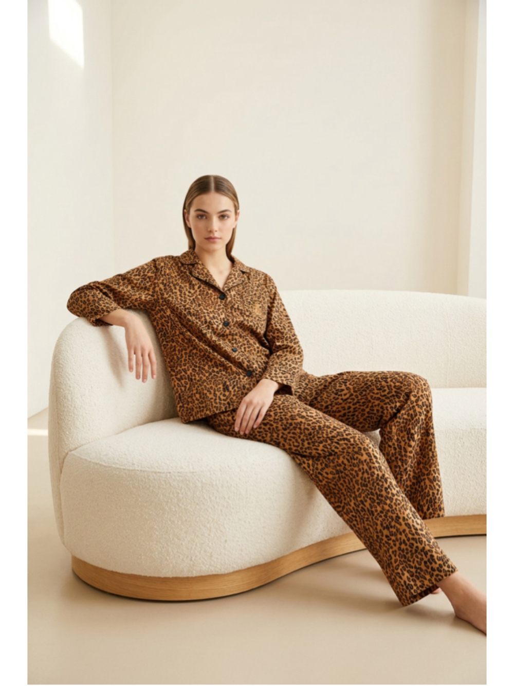 Lauren Ralph Lauren Leopard Print Pajama Set XL Brown Black